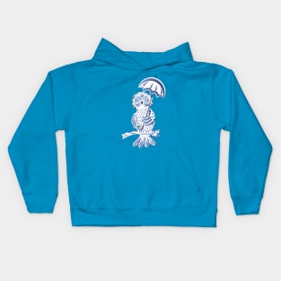 Blue Ornamental Owl with Umbrella Kids Hoodie